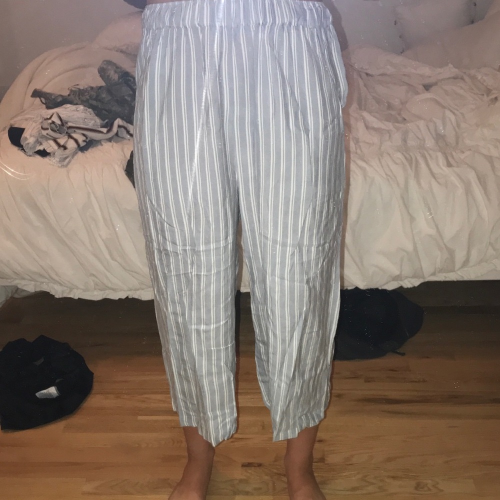 blue and white striped pavilion pants